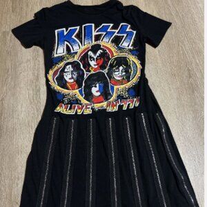 Kiss Alive In 77! Unisex T Shirt/dress Zipper With Distressed Kiss Logo Sz SMALL